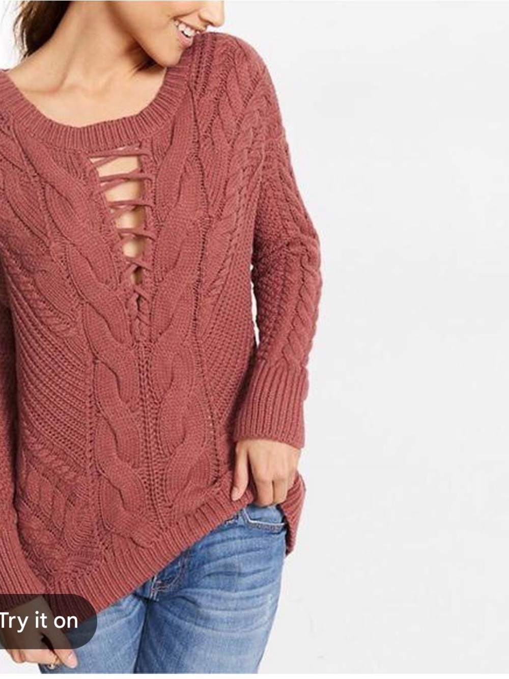 Express Lace-Up Cable Knit Women's oversized Sweater - Pink